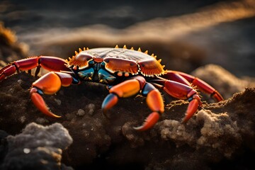 crab on the rock - obrazy, fototapety, plakaty