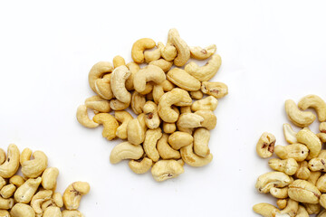 Cashew nuts on white background.