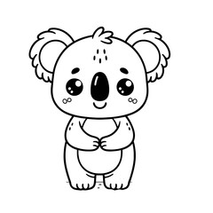 Smiling koala bear, australian zoo safari themed, coloring book page, coloring book, outline, SVG vector art, isolated on a white background