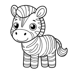 Smiling zebra, zoo safari african desert themed, coloring book page, coloring book, outline, SVG vector art, isolated on a white background