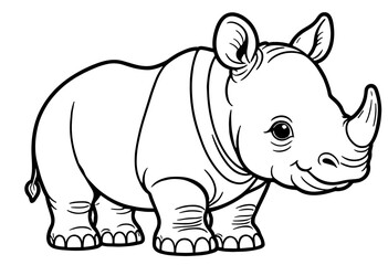 Big Rhino with a horn, zoo safari themed, coloring book page, coloring book, outline, SVG vector art, isolated on a white background