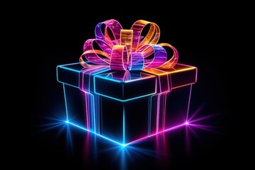 neon gift on a black background. the concept of signage, parties, Black Friday, cyber Monday 