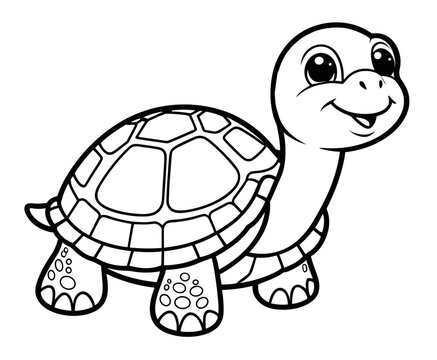 Smiling turtle, zoo turtle toirtoise desert themed, coloring book page, coloring book, outline, SVG vector art, isolated on a white background