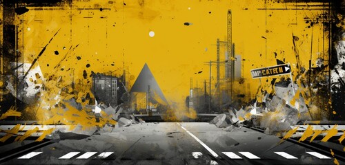 Vector background with a yellow urban city street art grunge construction warning.