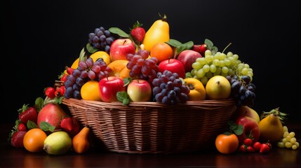 Naklejka na ściany i meble fresh fruit basket, concept: healty food, copy space, 16:9