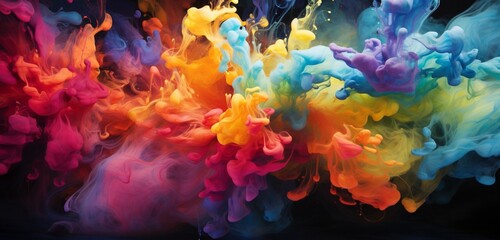 Obraz na płótnie Canvas Witness the vibrant explosion of acrylic ink in vibrant colors floating on water. 