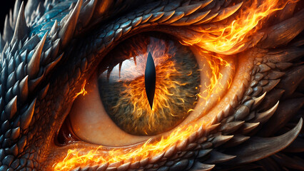 Dragon eye high definition. Extreme close up. 4K - 8K - 12K TV. Generative AI.
