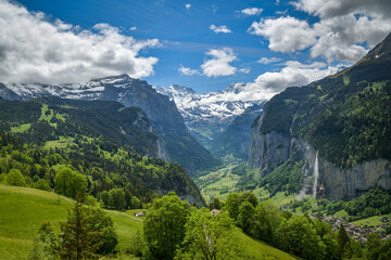 Beautiful view on Lauterbrunnen valley in Switzerland