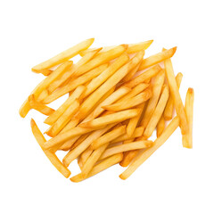 French fries in a pile in a top view, PNG, in a Food-themed, isolated, and transparent photorealistic illustration.