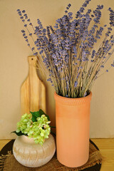 Dried lavender in clay vase