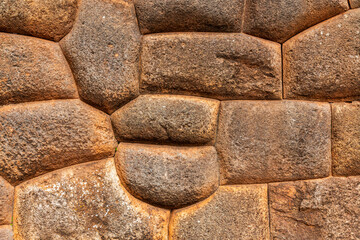 Inca Wall architecture in the Inca ruin of Chinchero near Cusco, Peru.