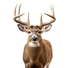  a Whitetail deer portrait,  front view in an isolated and transparent PNG in a Wildlife-themed, photorealistic illustration. Generative ai