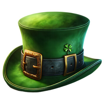 Saint-Patrick : Chapeau vert leprechaun, fond transparent, &eacute;voquant l'esprit et les traditions de l'Irlande, parfait pour la promotion d'&eacute;v&eacute;nements ou des festivit&eacute;s de la St Patrick