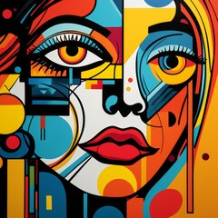 a colorful painting of a woman face