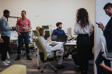 Multicultural Corporate Team Collaborating in Modern Co-Working Space