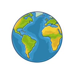 Earth planet globe. Vector color flat illustration isolated on white background. For web, poster, info graphic.