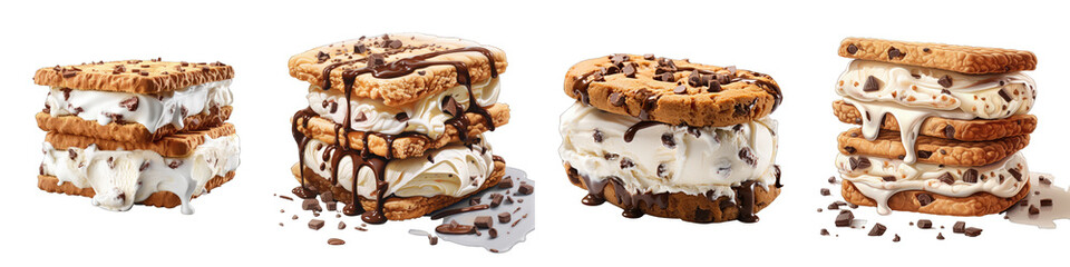  Chocolate chip ice cream sandwich Hyperrealistic Highly Detailed Isolated On Transparent Background Png File