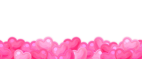 Heart love horizontal seamless pattern background pink flat. Festive banner valentines day decoration celebration romantic flyer gift banner party sweetheart cute cartoon web poster brochure birthday - obrazy, fototapety, plakaty