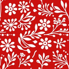 Fototapeta na wymiar Vintage red and white christmas seamless pattern with solid pastel colors in vector style
