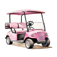 Pink golf cart, isolated on transparent background