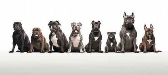 A high-quality studio portrait featuring a selection of canines on a white background. The image offers ample copy area for text or other design elements.