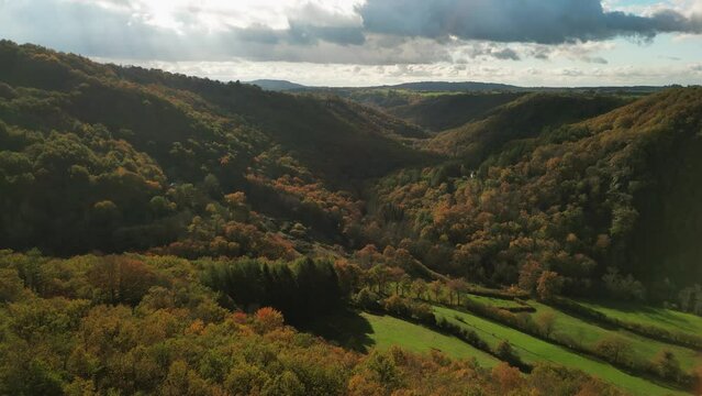 Late autumn landscape in Aveyron  - Droneview
