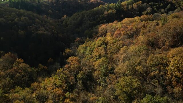 Late autumn landscape in Aveyron  - Droneview