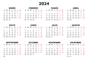 Foto op Canvas 2024 spanish calendar. Simple vector template illustration in Spain. Horizontal © Alex
