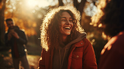  young people laughing and having fun on a city streets