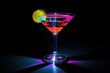 neon cocktail on a black background. the concept of signage, parties, bar