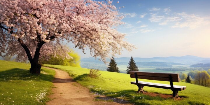 bench in the park at spring. 