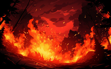 Cartoony forest fire illustration