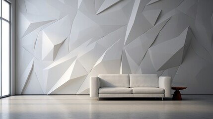 A minimalist design with a smooth white epoxy coated wall and subtle geometric patterns.