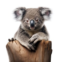 a koala bear on a loga koala bear on a log - obrazy, fototapety, plakaty