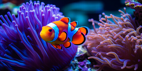 Obraz na płótnie Canvas a clownfish in a colorful reef