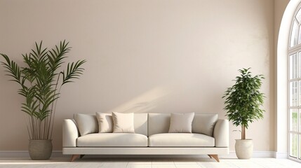 Modern interior living room with empty wall. - obrazy, fototapety, plakaty