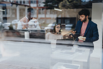 Multiracial business team collaborates on strategic planning, market analysis, and global expansion in a corporate office.