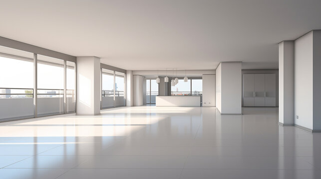Interior of empty apartment. Empty room with whitewashed floating laminate flooring. generative ai