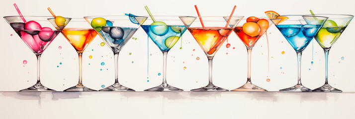 martini cocktail party,  watercolor style