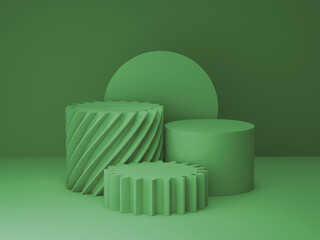 Green product podium stage, cylinder shape design element