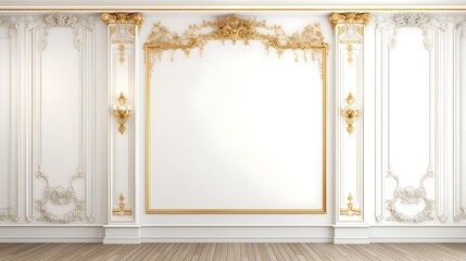 Mock up background - white luxury classic wall with gold elements.