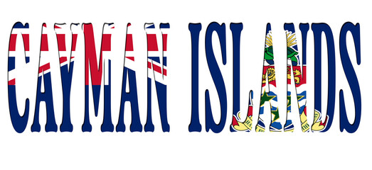 3d design illustration of the name of Cayman Islands. Filling letters with the flag of Cayman Islands. Transparent background.