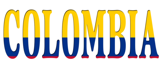 Foto op Canvas 3d design illustration of the name of Colombia. Filling letters with the flag of Colombia. Transparent background. © Antonio Giordano