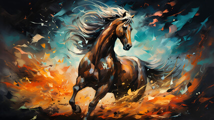 Artistic Style Running Horse Painting Drawing Artwork - obrazy, fototapety, plakaty