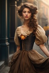 Fototapeta premium The simplicity and sophistication of the elegance of Baroque clothing. Captivating Elegance and Opulence: A Visual Journey into the Exquisite 19th Century Victorian Fashion