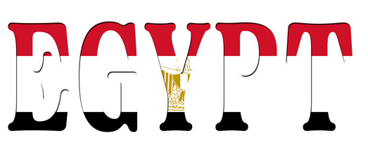 3d design illustration of the name of Egypt. Filling letters with the flag of Egypt. Transparent background.