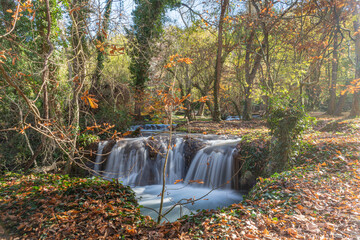 Waterfalls in the stone monastery, Zaragoza, Spain. Waterfalls with silk water effect. Silky water. Waterfalls in the stone monastery. Natural parks in Spain. Natural parks in the world. Natural park 