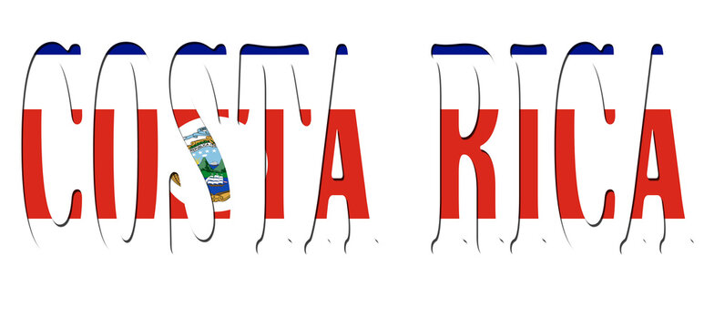 3d design illustration of the name of Costa Rica. Filling letters with the flag of Costa Rica. Transparent background.