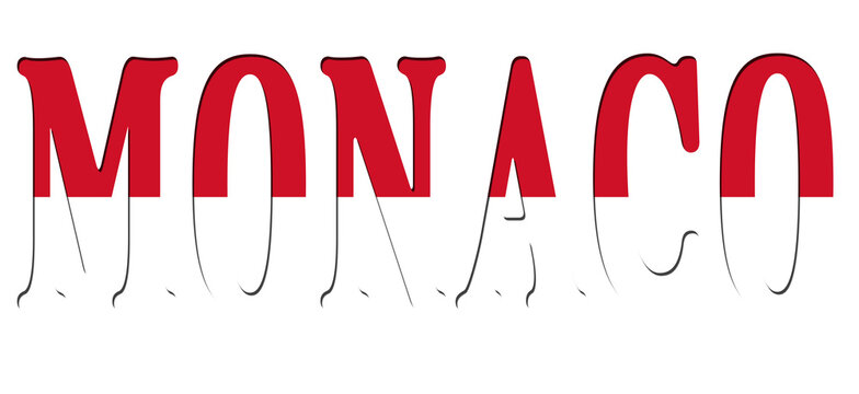 3d design illustration of the name of Monaco. Filling letters with the flag of Monaco. Transparent background.