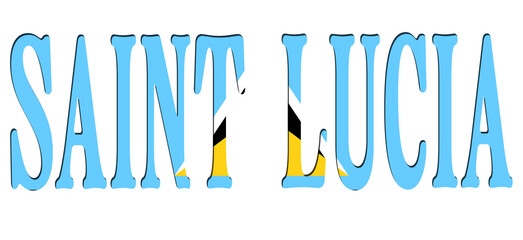 3d design illustration of the name of Saint Lucia. Filling letters with the flag of Saint Lucia. Transparent background.